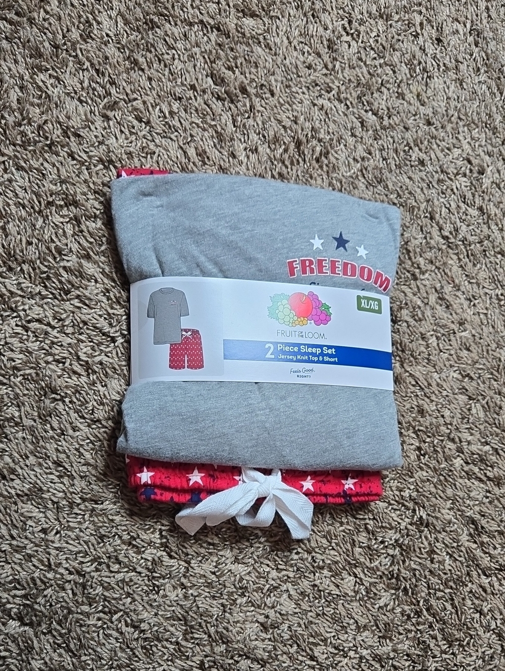 Fruit of the Loom Freedom 2 Piece XL Sleep Set Jersey Knit Shirt Top and Shorts